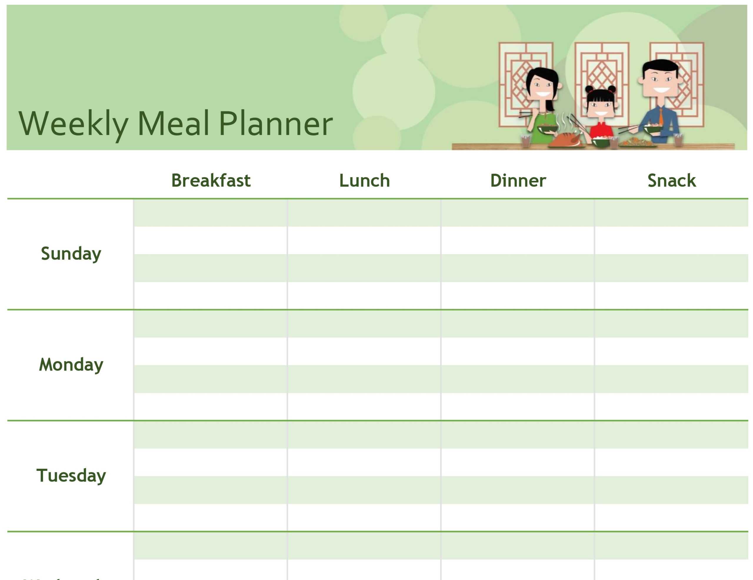 Simple Meal Planner With Blank Meal Plan Template