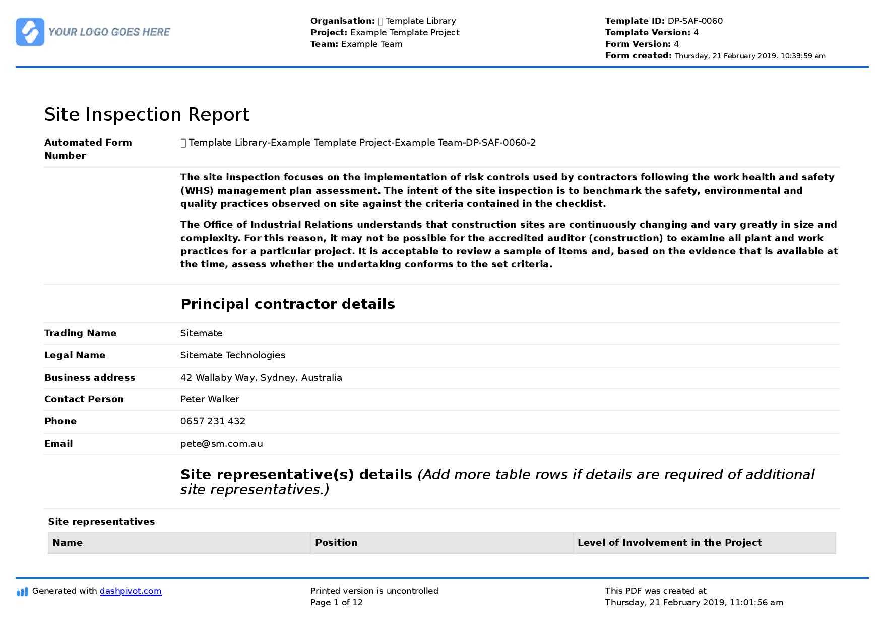 Site Report Template – Raptor.redmini.co For Engineering Inspection Report Template