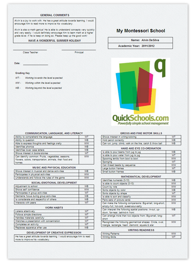 Skills Based Report Cards For Montessori Schools | School Within Summer School Progress Report Template