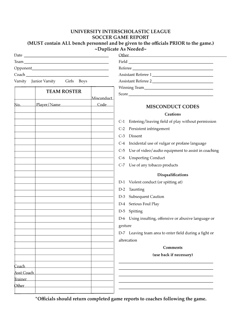 Soccer Game Report Template – Fill Online, Printable In Coaches Report Template