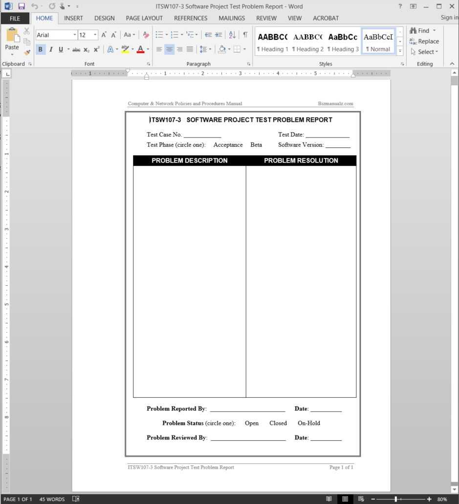 Software Project Test Problem Report Template | Itsw107 3 Intended For Software Problem Report Template