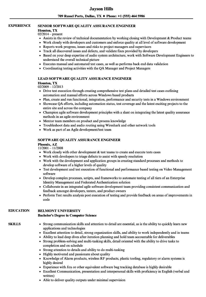 Software Quality Assurance Engineer Resume Samples | Velvet Jobs With Software Quality Assurance Report Template