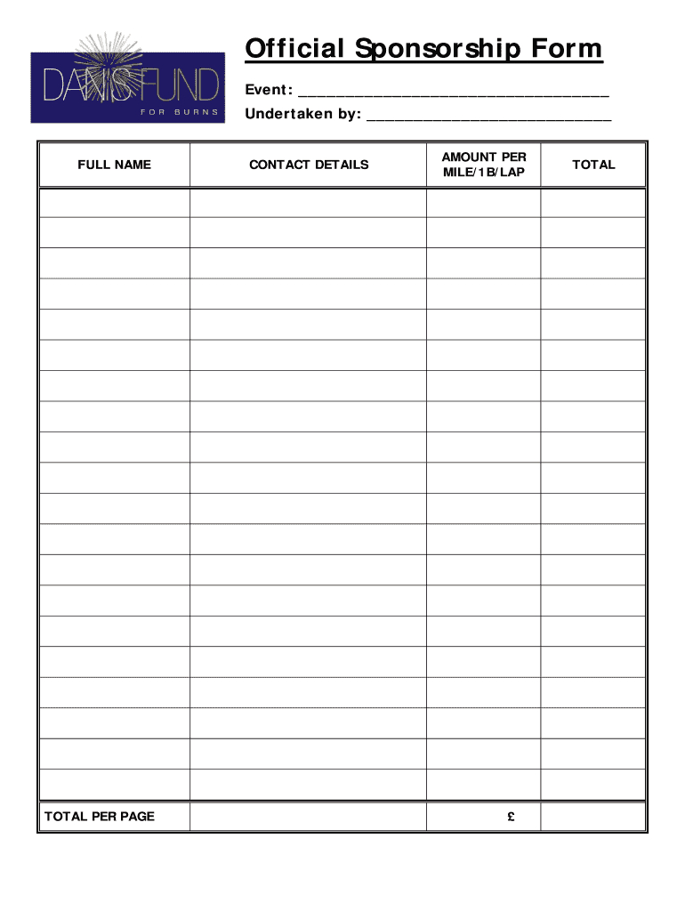 Sponsor Form Templates – Fill Online, Printable, Fillable Pertaining To Blank Sponsorship Form Template