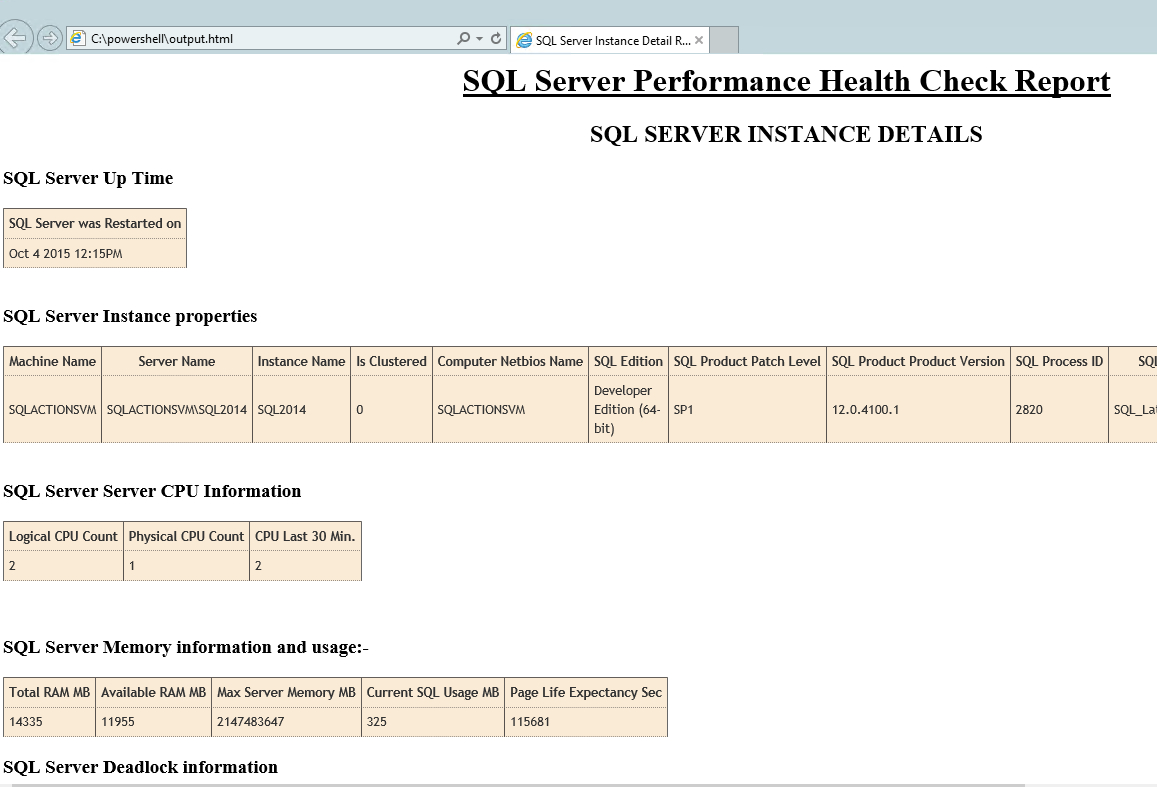 Sql Server Health Check Using Powershell And T Sql For Sql Server Health Check Report Template