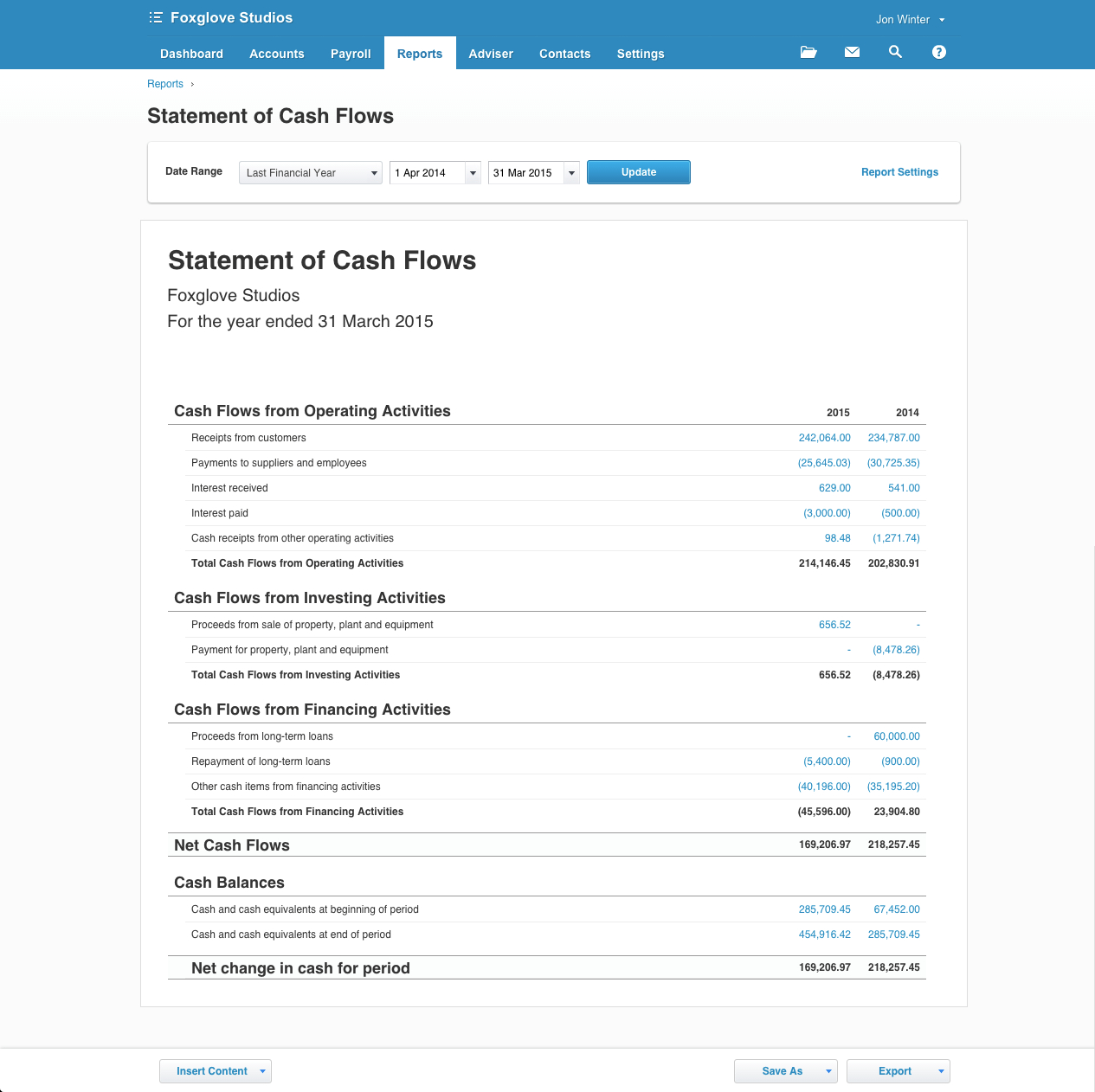 Statement Of Cash Flows For Business | Xero Blog Intended For Cash Position Report Template