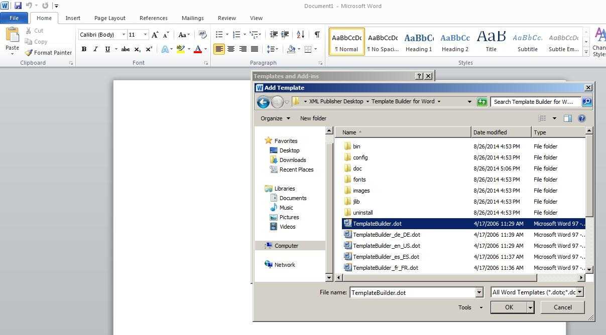Steps To Enable Bi Publisher Add In Menu In Microsoft Office For Word 2010 Templates And Add Ins