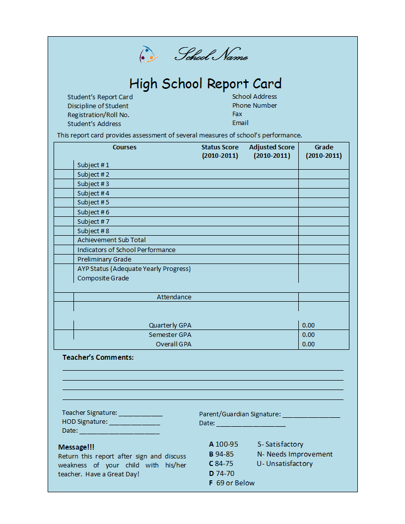 Student Report Template Intended For Student Grade Report Template