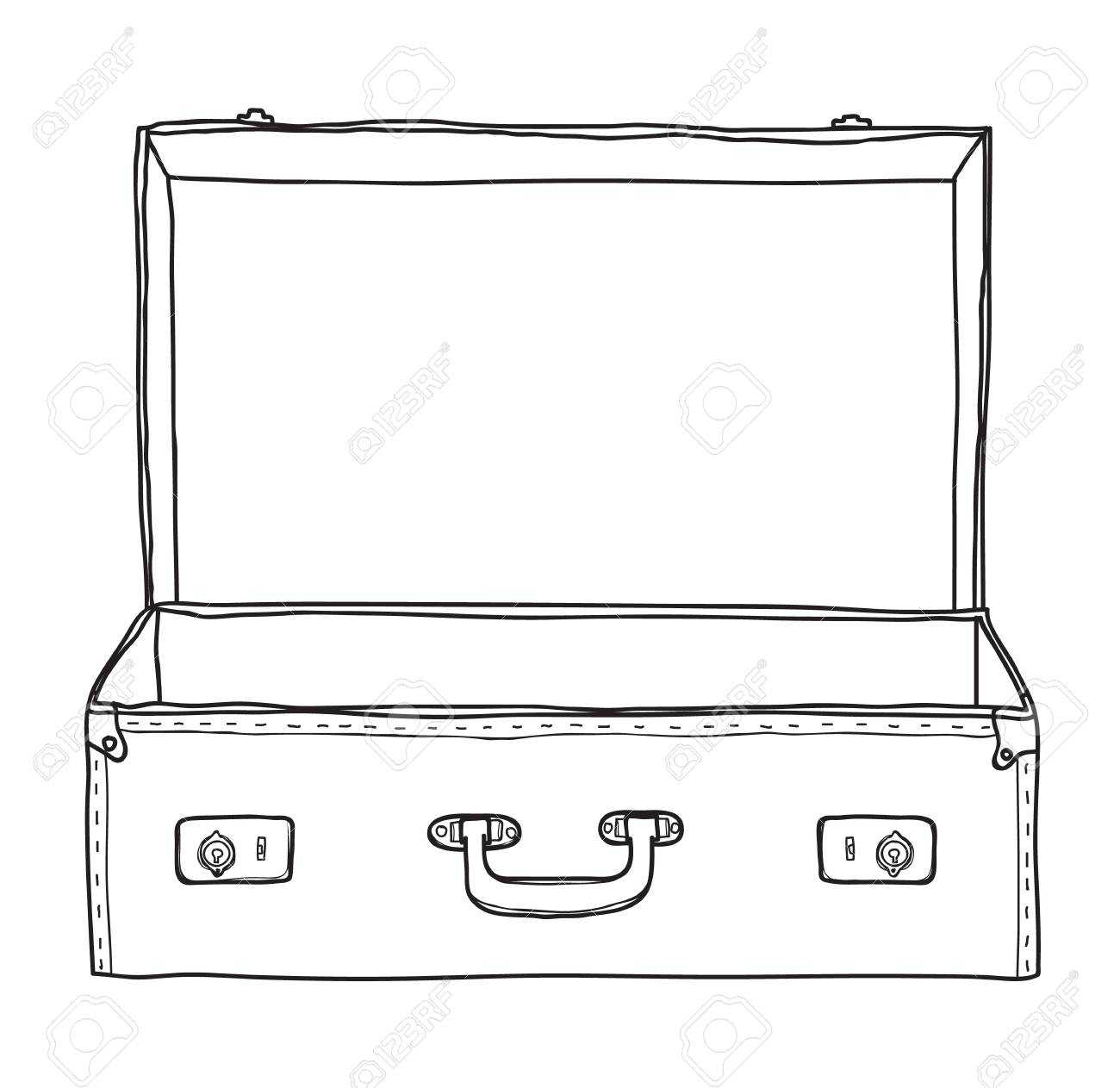 Suitcase Vintage Empty Suitcase Hand Drawn Vector Line Art Illustration Pertaining To Blank Suitcase Template