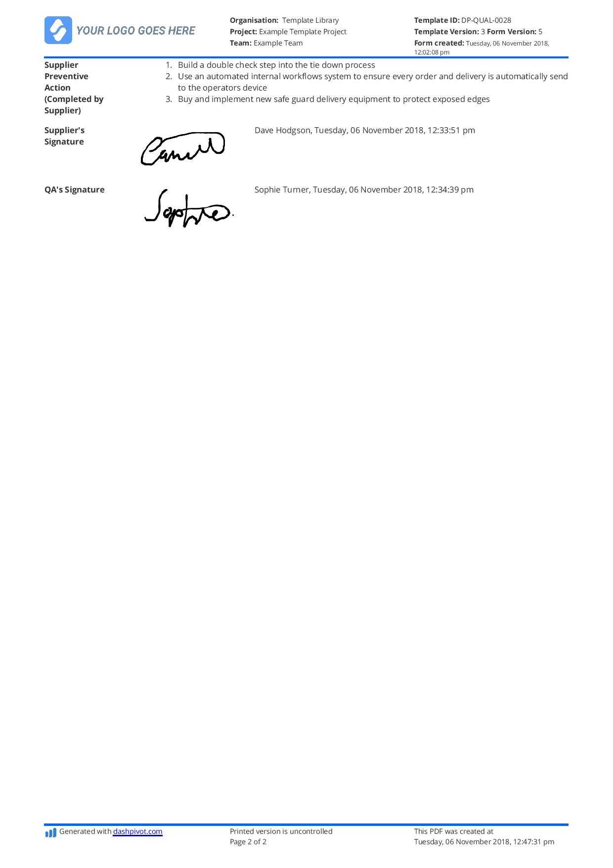 Supplier Corrective Action Report Template: Improve Your In Corrective Action Report Template