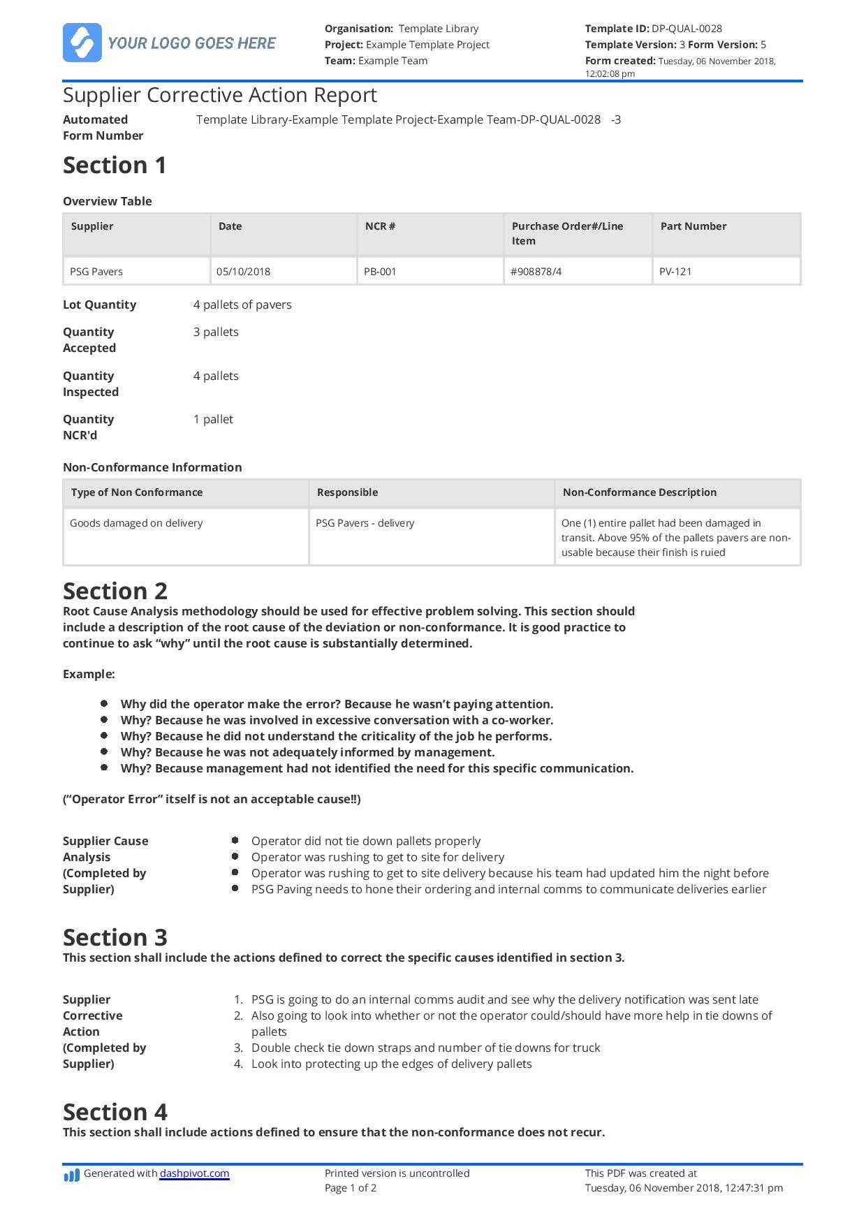 Supplier Corrective Action Report Template: Improve Your With Check Out Report Template