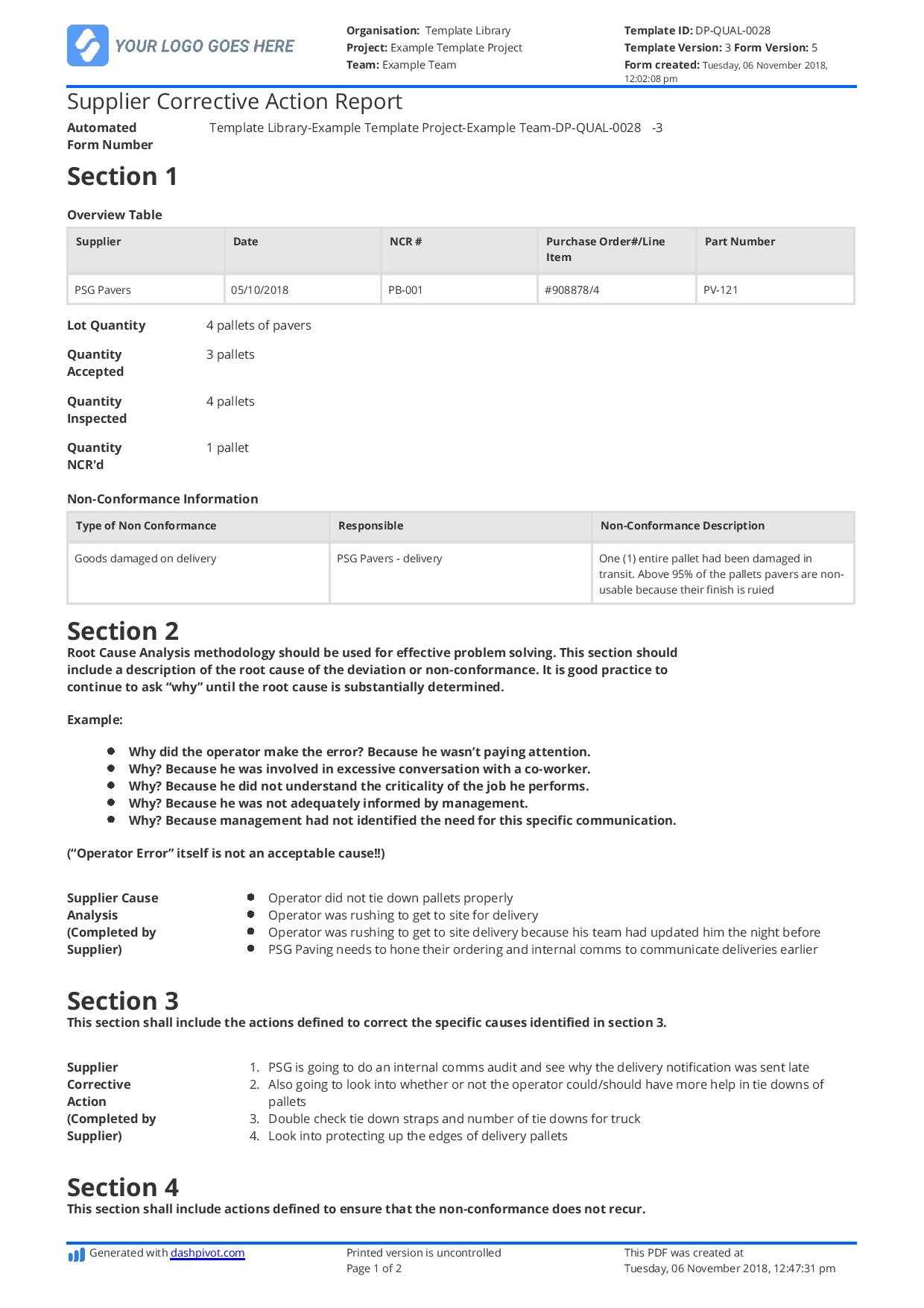 Supplier Corrective Action Report Template: Improve Your With Corrective Action Report Template