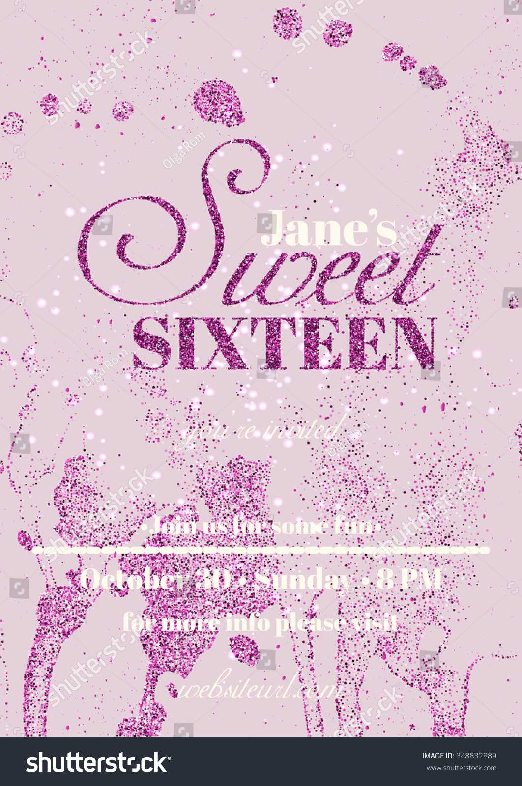 Sweet Sixteen Glitter Party Invitation Flyer Stock Vector For Sweet 16 Banner Template