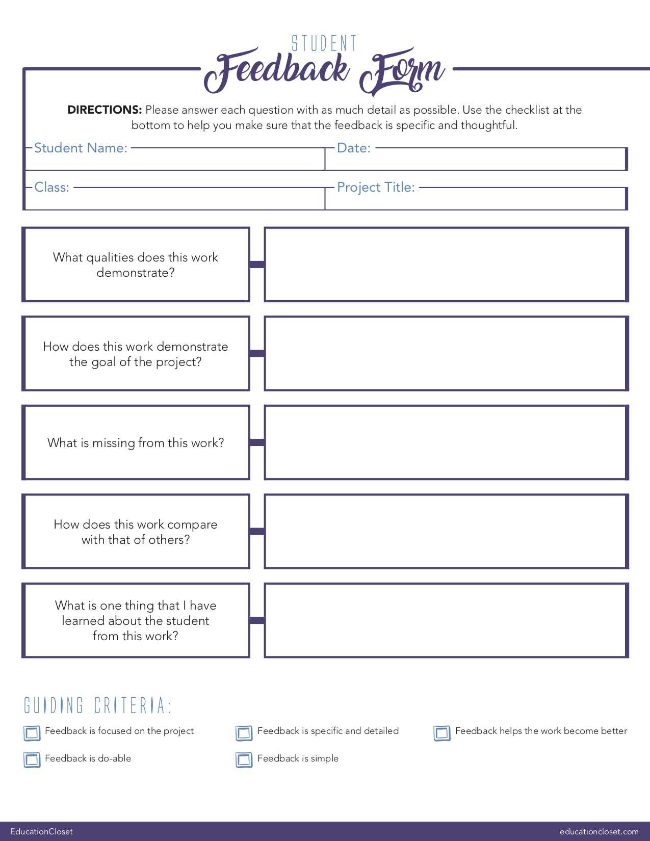 Teacher Created Resources | Free Teacher Printables Throughout Student Feedback Form Template Word