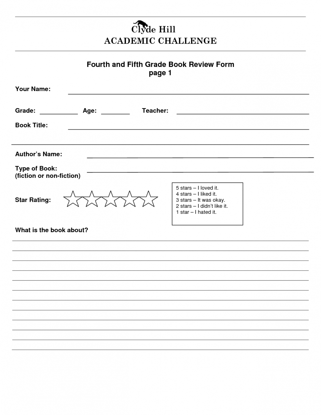 Third Grade Book Report Form 3Rd Fiction 5Th E 132378 Es Pertaining To Book Report Template Grade 1