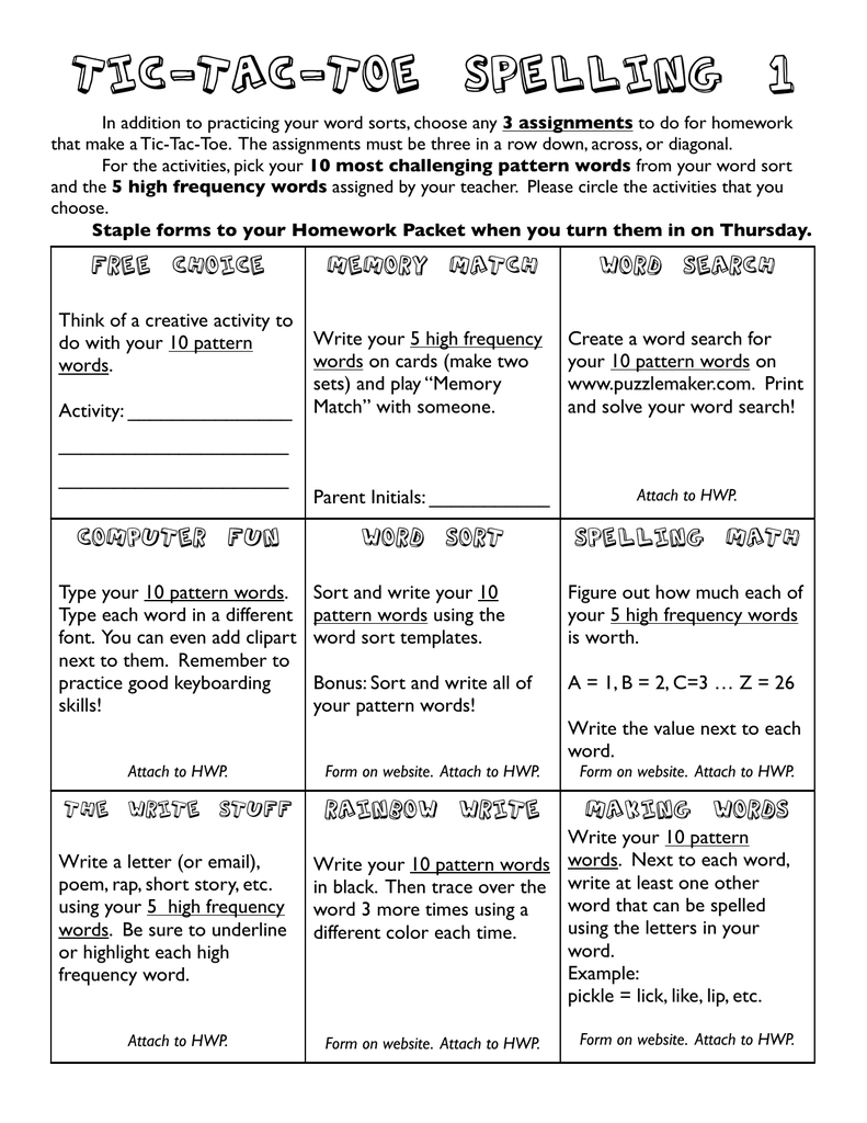 Tic Tac Toe Spelling 1 In Tic Tac Toe Template Word