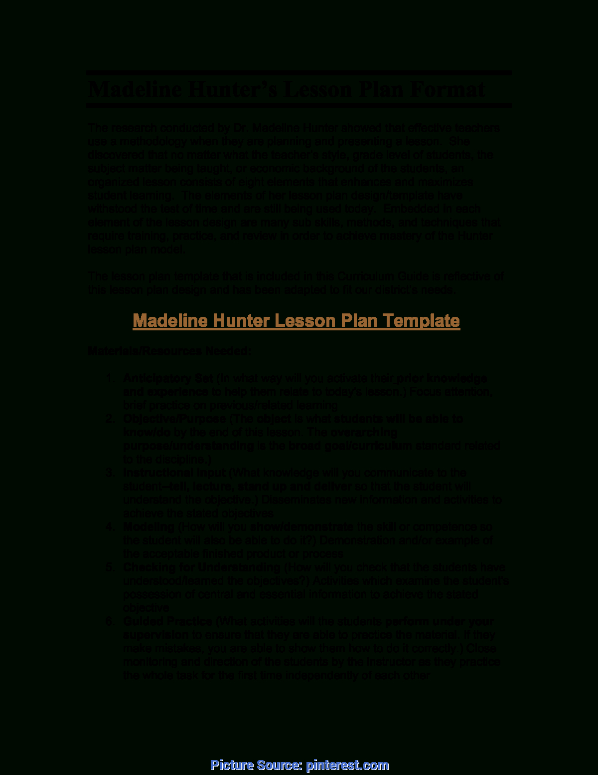 Top Madeline Hunter Lesson Plan Pdf Microsoft Word Pertaining To Madeline Hunter Lesson Plan Template Blank