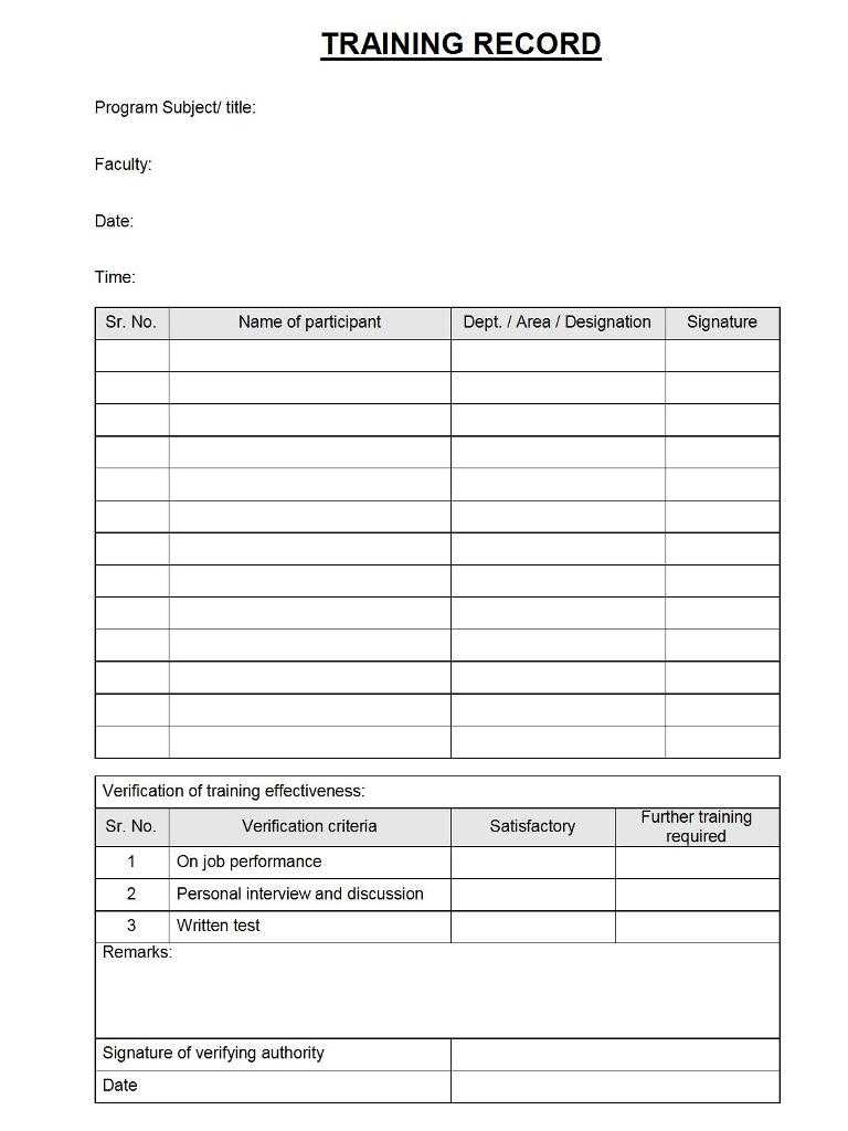 Training Record Format – In Training Feedback Report Template