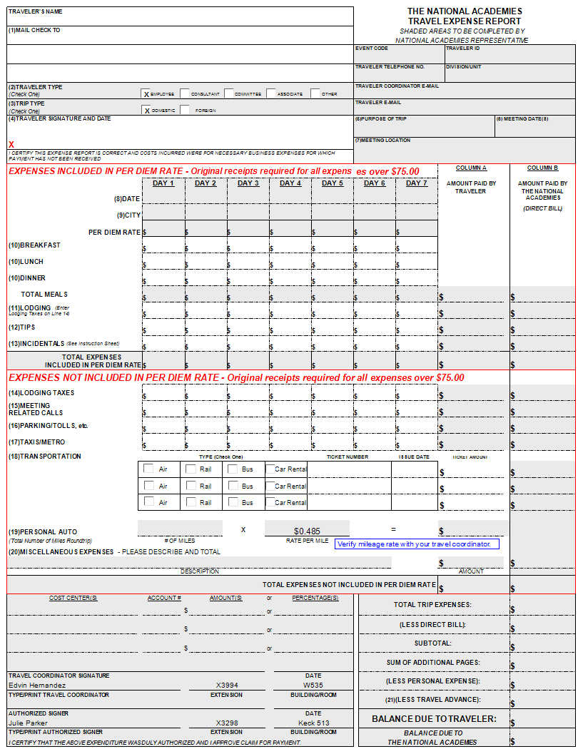 Travel Expense Report Template Edit | Templates At With Per Diem Expense Report Template