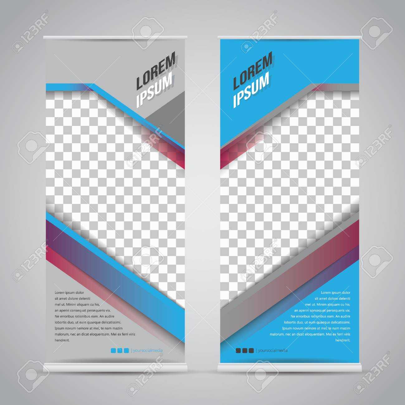 Twin Blue Roll Up Banner Stand Design Template Inside Banner Stand Design Templates