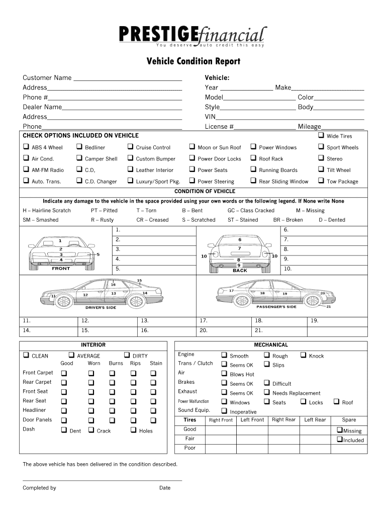 Vehicle Condition Report Form – Fill Online, Printable Intended For Truck Condition Report Template