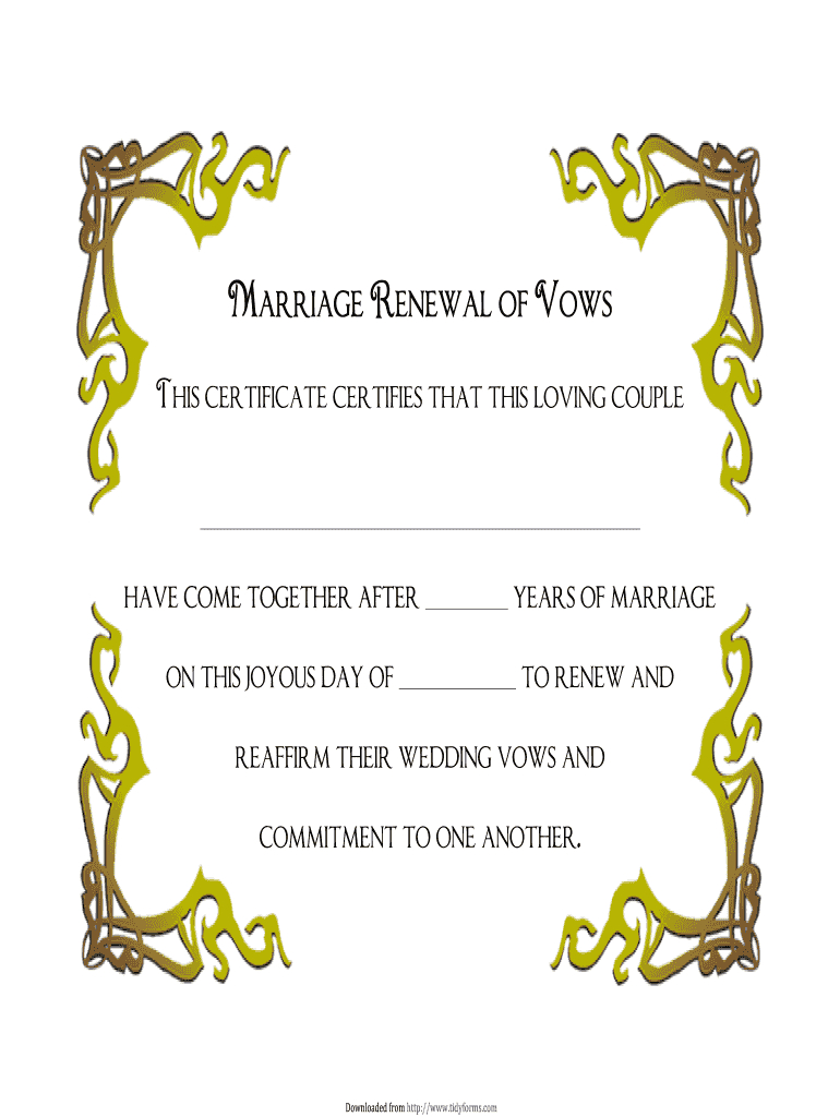 Vow Renewal Certificate Templates – Fill Online, Printable For Blank Marriage Certificate Template