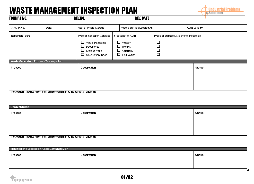 Waste Management Inspection Plan - Inside Waste Management Report Template
