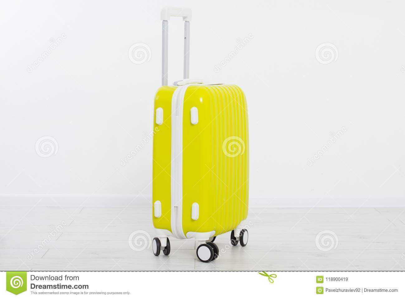 Yellow Suitcase Isolated On White Background .summer In Blank Suitcase Template