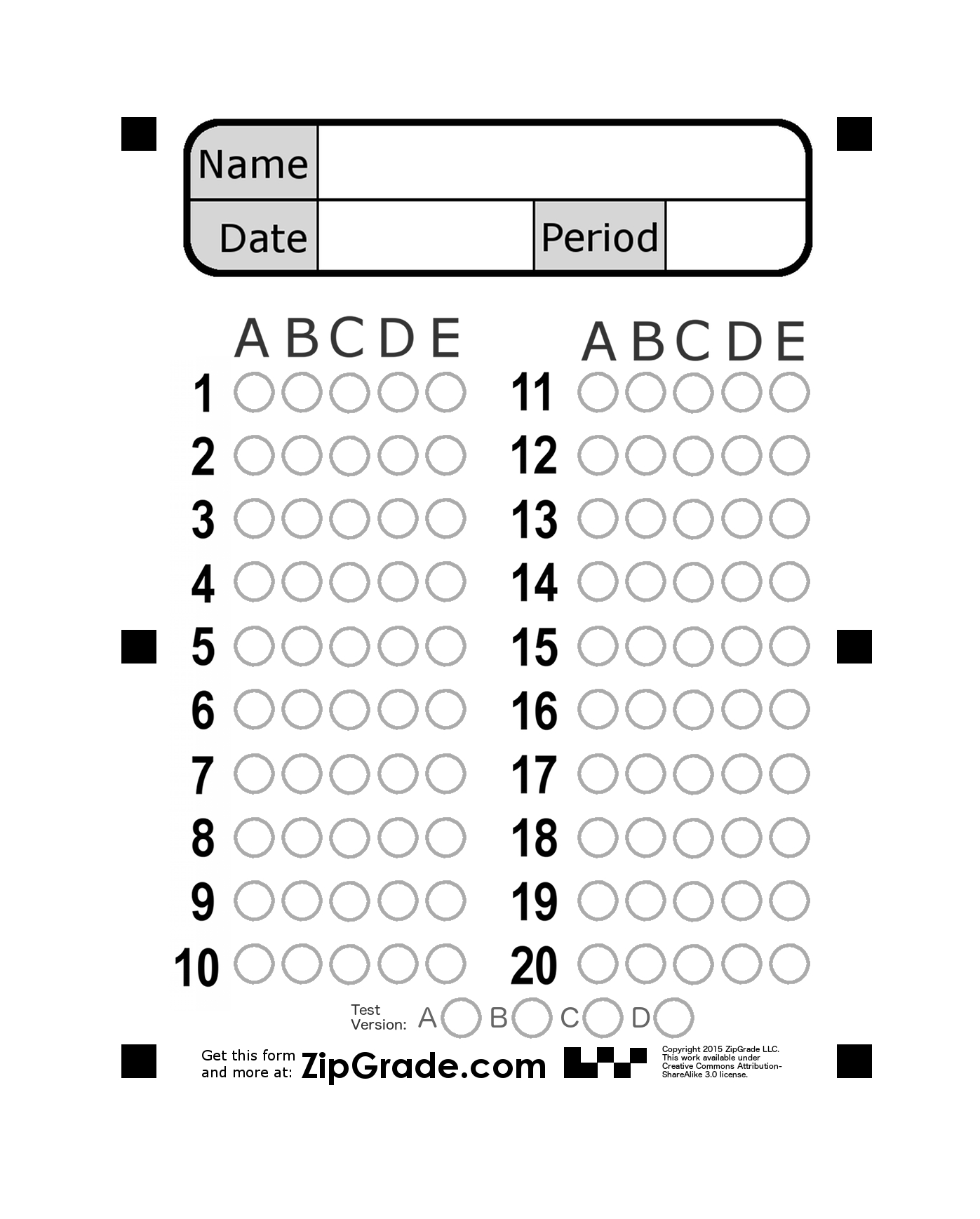 Zipgrade: Answer Sheet Forms In Blank Answer Sheet Template 1 100